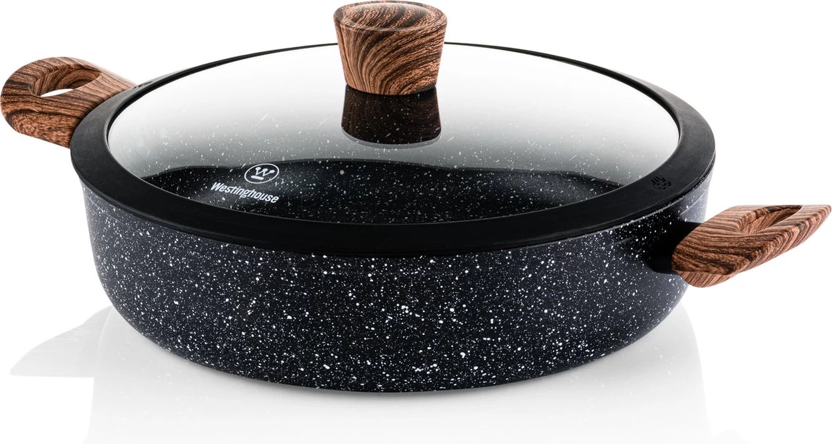 Westinghouse Pannenset Marble Wood (Braadpan + Hapjespan) ø 28 Cm - Inductie En Alle Andere Warmtebronnen 6 Westinghouse Pannenset Marble Wood (Braadpan + Hapjespan) ø 28 Cm - Inductie En Alle Andere Warmtebronnen - Afbeelding 4