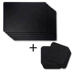 Jay Hill 6 Placemats + 6 Onderzetters - Vegan Leer - Zwart