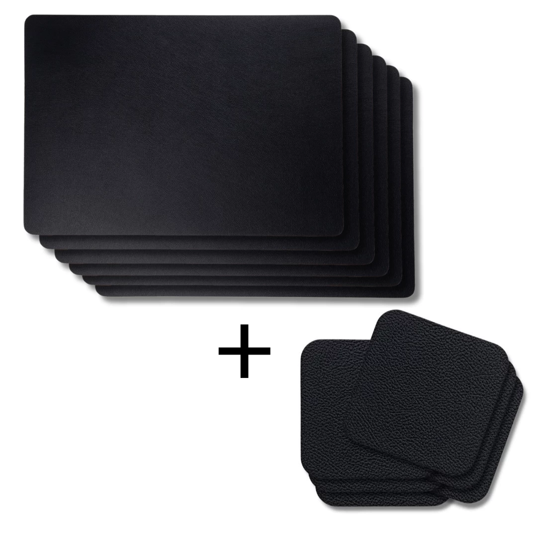 Jay Hill 6 Placemats + 6 Onderzetters - Vegan Leer - Zwart 3 Jay Hill 6 Placemats + 6 Onderzetters - Vegan Leer - Zwart