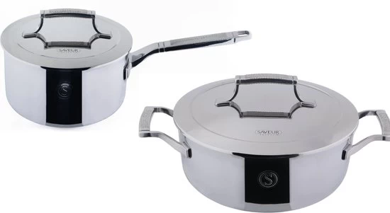 Saveur Selects Pannenset Voyage Series (Kookpan ø 25 Cm + Steelpan ø 20 Cm) - TriPly RVS - Inductie En Alle Andere Warmtebronnen 3 Saveur Selects Pannenset Voyage Series (Kookpan ø 25 Cm + Steelpan ø 20 Cm) - TriPly RVS - Inductie En Alle Andere Warmtebronnen