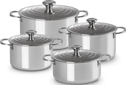 Le Creuset 4 Delige Pannenset Signature - RVS - Inductie - 4 Kookpannen - Inclusief Deksels