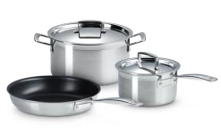 Le Creuset 3- Delige Pannenset 3-ply - RVS - Inductie - Koekenpan, Kookpan & Steelpan - Inclusief 2 Deksels