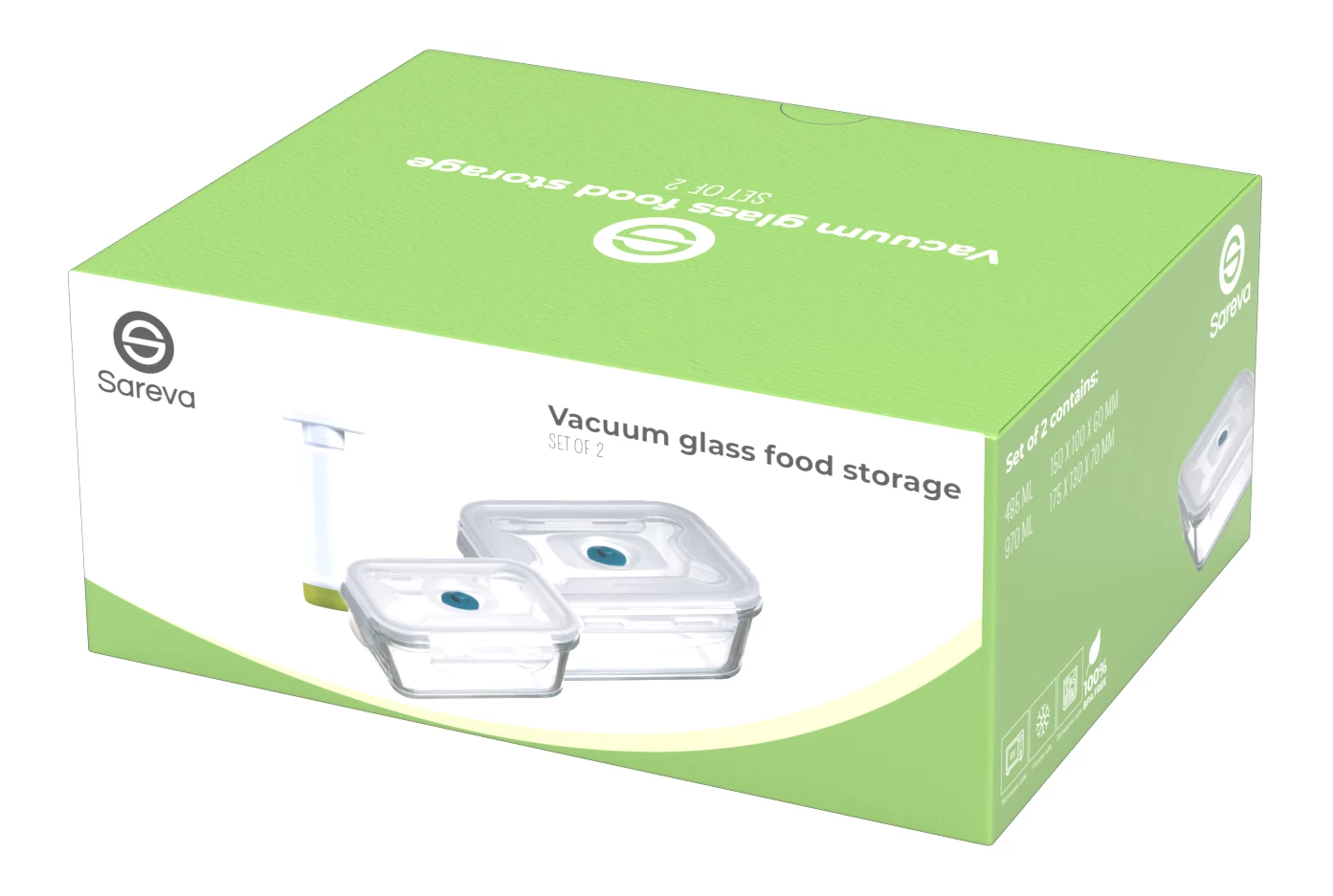 Sareva Vacuum Ovenschalen / Vershoudbakjes - Hittebestendid Glas - 3 Delige Set / 485 Ml + 970 Ml 8 Sareva Vacuum Ovenschalen / Vershoudbakjes - Hittebestendid Glas - 3 Delige Set / 485 Ml + 970 Ml - Afbeelding 6