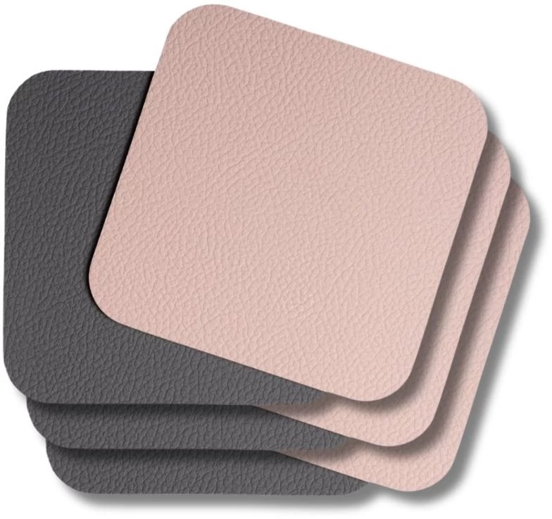 Jay Hill Onderzetters - Vegan Leer - Grijs / Roze - Dubbelzijdig - 10 X 10 Cm - 6 Stuks 3 Jay Hill Onderzetters - Vegan Leer - Grijs / Roze - Dubbelzijdig - 10 X 10 Cm - 6 Stuks