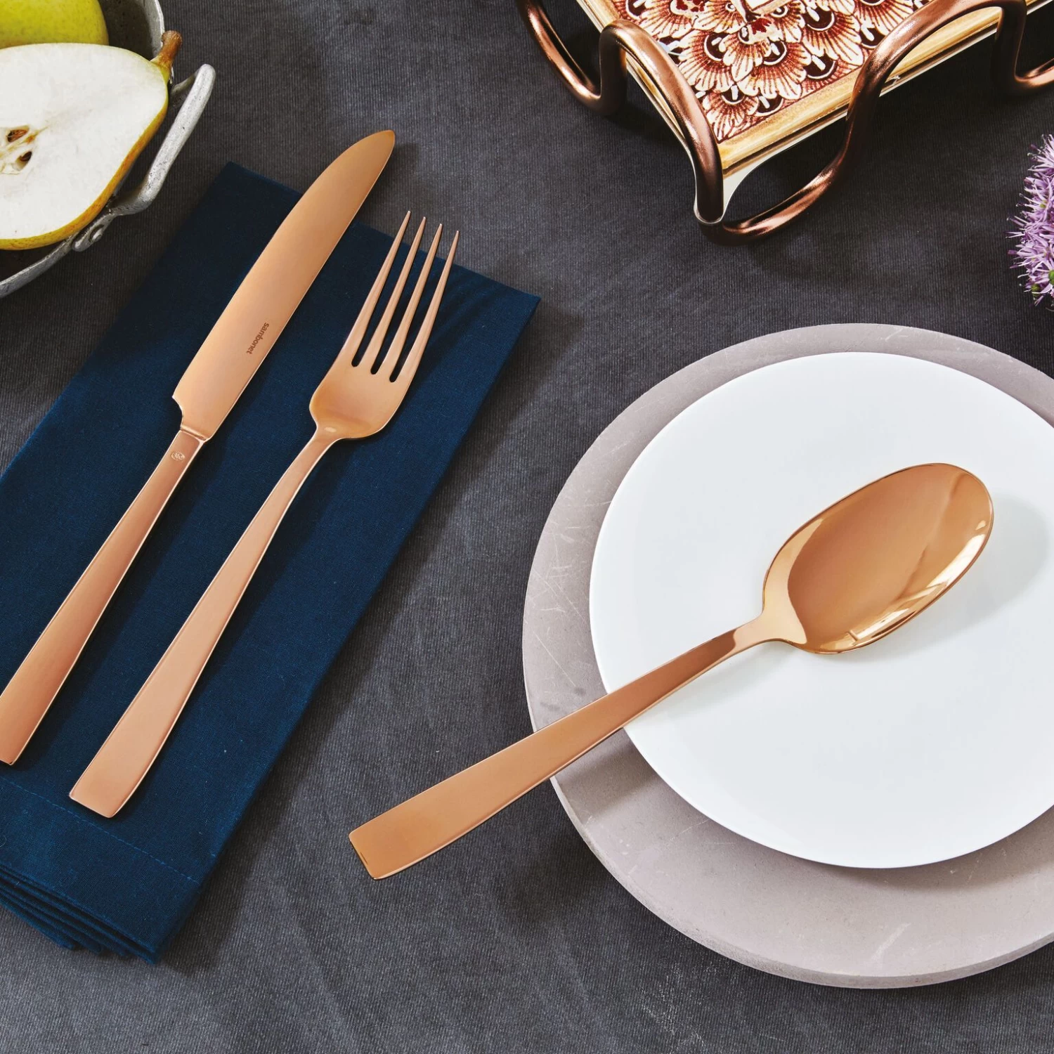 Sambonet Bestekset Flat - Koper - 30 Delig / 6 Personen 4 Sambonet Bestekset Flat - Koper - 30 Delig / 6 Personen - Afbeelding 2