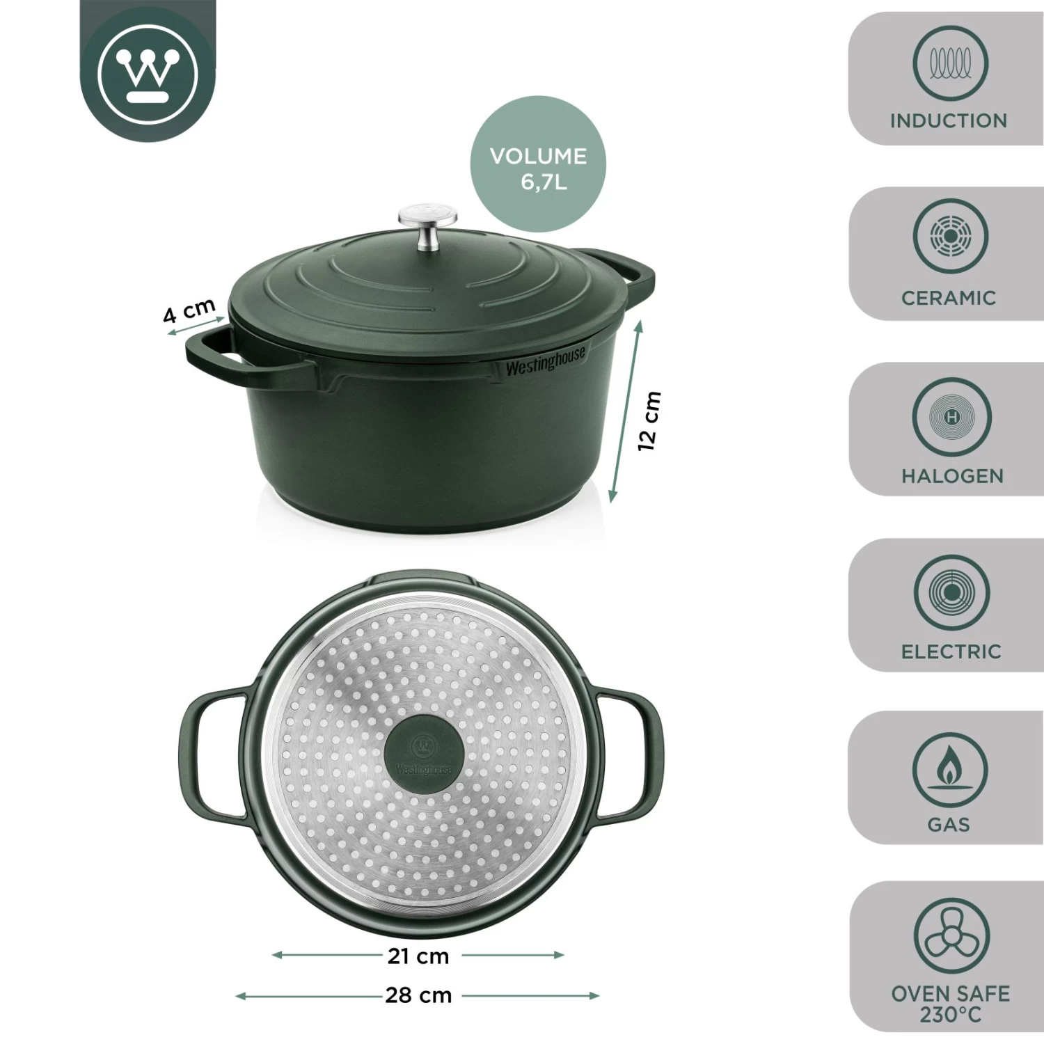 Westinghouse Braadpan Performance - Gracious Green - ø 28 Cm / 6.7 Liter 11 Westinghouse Braadpan Performance - Gracious Green - ø 28 Cm / 6.7 Liter - Afbeelding 9
