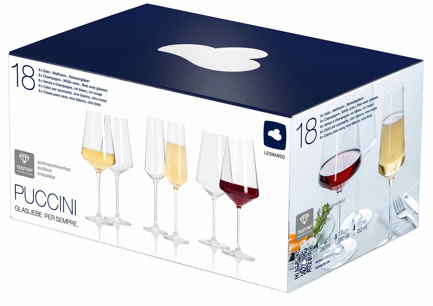 Leonardo Wijnglazenset Puccini (Rode Wijnglazen & Witte Wijnglazen & Champagneglazen) - 18 Delige Set 8 Leonardo Wijnglazenset Puccini (Rode Wijnglazen & Witte Wijnglazen & Champagneglazen) - 18 Delige Set - Afbeelding 6